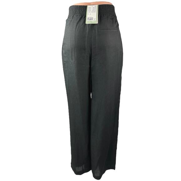 NEW H&M Women's Black Linen Pleated High Rise Wide Leg Trouser Pants Size 2 - Picture 3 of 5